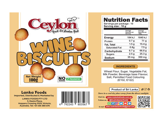 CEYLON 100g WINE BISCUITS