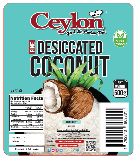 CEYLON 500g DESICCATED COCONUT (FINE)